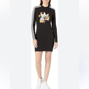 adidas Black Long Sleeve Floral Trefoil Bodycon Dress